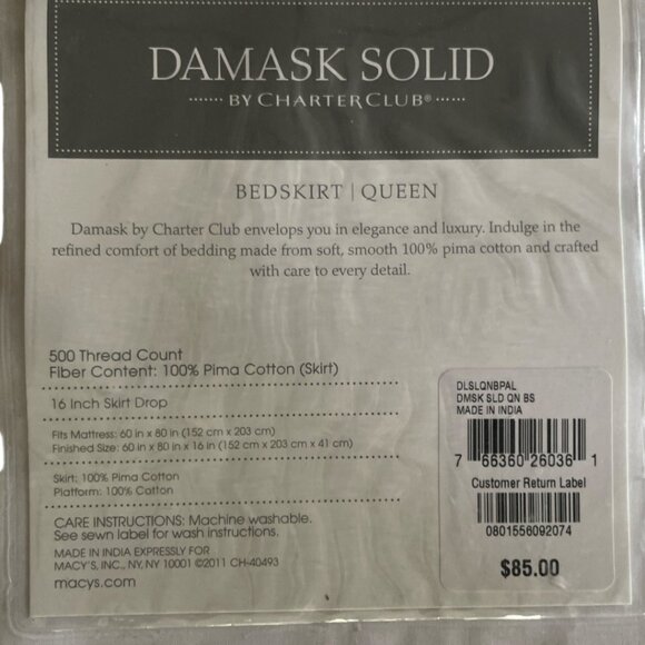 NWT Damask Solid Queen Bed Skirt 500 TC 16" Drop Sage Green - Picture 4 of 5